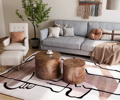 Dark Brown Burl Coffee Table Set - 2 Nesting Tables for Living Room Bedroom