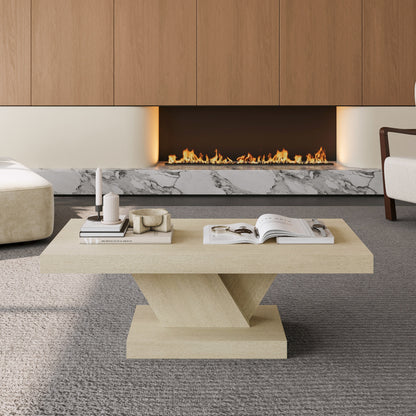 47" Modern Cross Leg Coffee Table - Solid Wood & MDF, Oak Finish