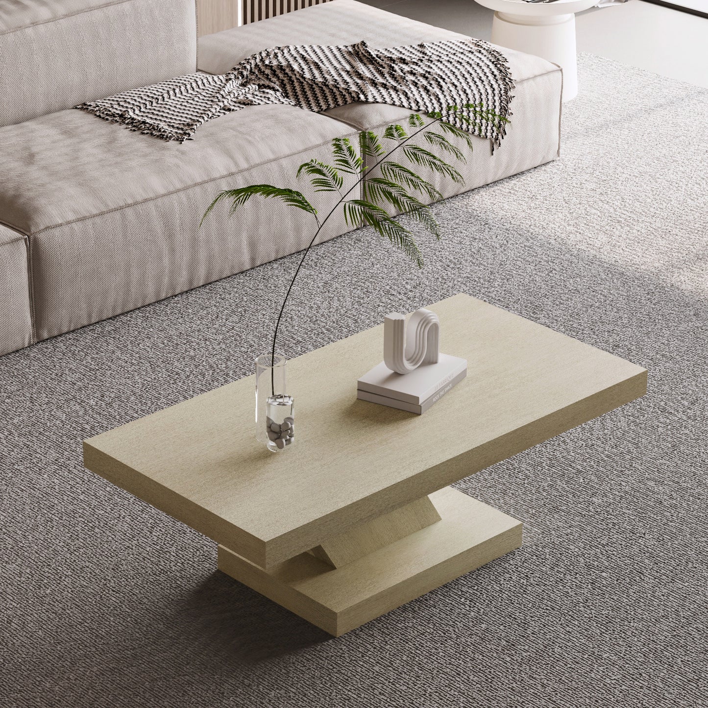 47" Modern Cross Leg Coffee Table - Solid Wood & MDF, Oak Finish
