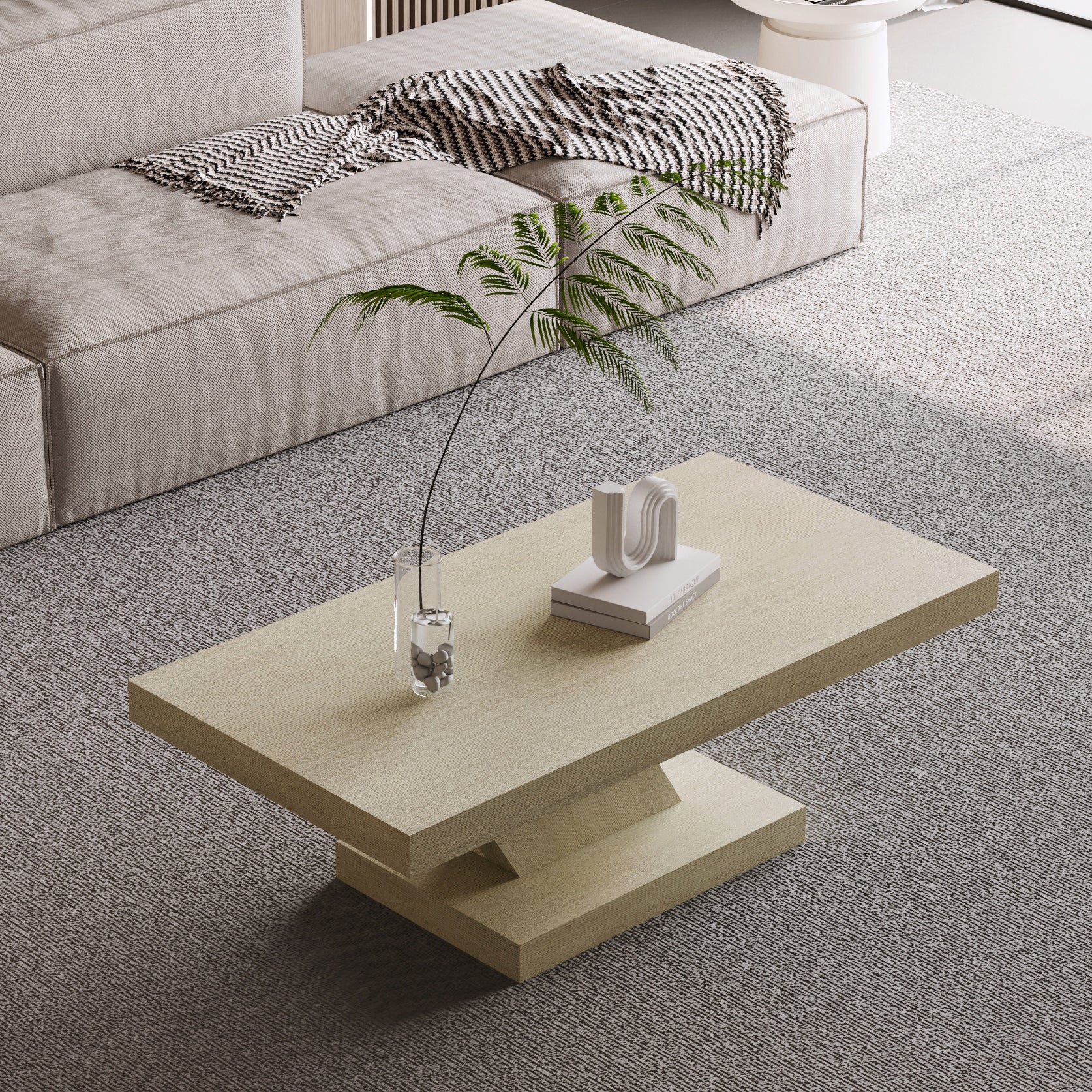 47" Modern Cross Leg Coffee Table - Solid Wood & MDF, Oak Finish