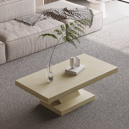 47" Modern Cross Leg Coffee Table - Solid Wood & MDF, Oak Finish