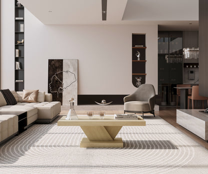 47" Modern Cross Leg Coffee Table - Solid Wood & MDF, Oak Finish