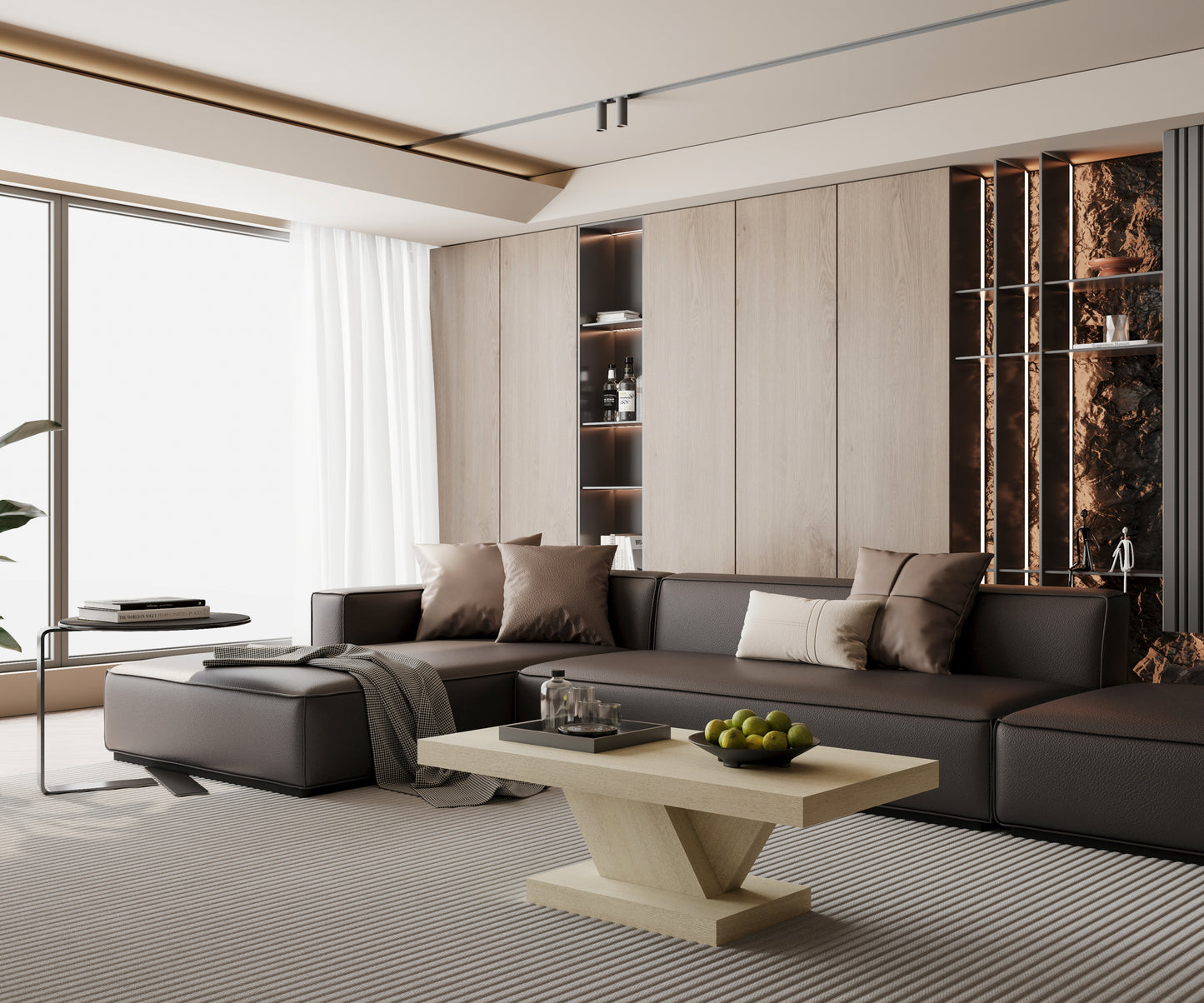 47" Modern Cross Leg Coffee Table - Solid Wood & MDF, Oak Finish