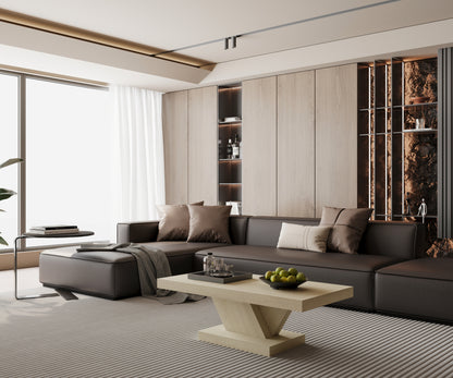 47" Modern Cross Leg Coffee Table - Solid Wood & MDF, Oak Finish