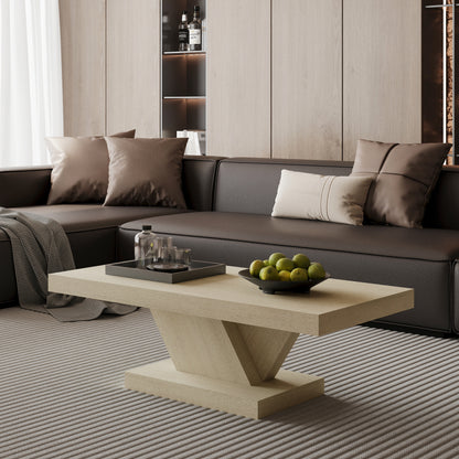 47" Modern Cross Leg Coffee Table, Sturdy X-Shape Design, Solid Wood Veneer, Large Living Room Center Table with Ample Storage Space, Oak Wash