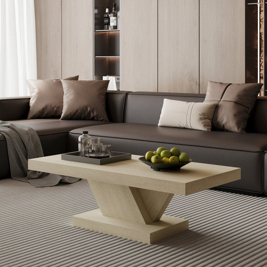 47" Modern Cross Leg Coffee Table, Sturdy X-Shape Design, Solid Wood Veneer, Large Living Room Center Table with Ample Storage Space, Oak Wash