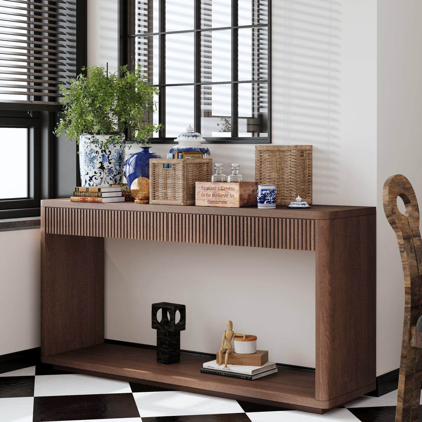 60" Walnut Rectangular Console Table - Drawers & Storage
