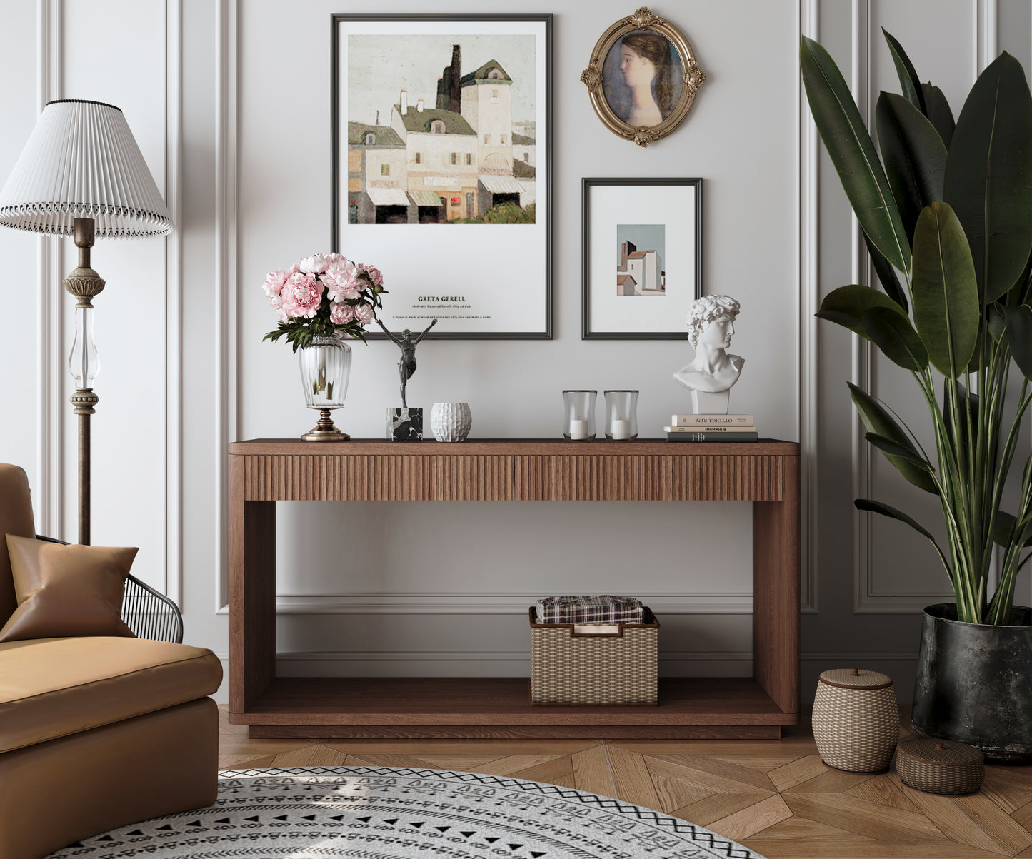 60" Walnut Rectangular Console Table - Drawers & Storage