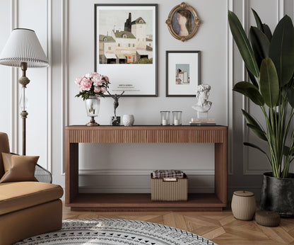 60" Walnut Rectangular Console Table - Drawers & Storage