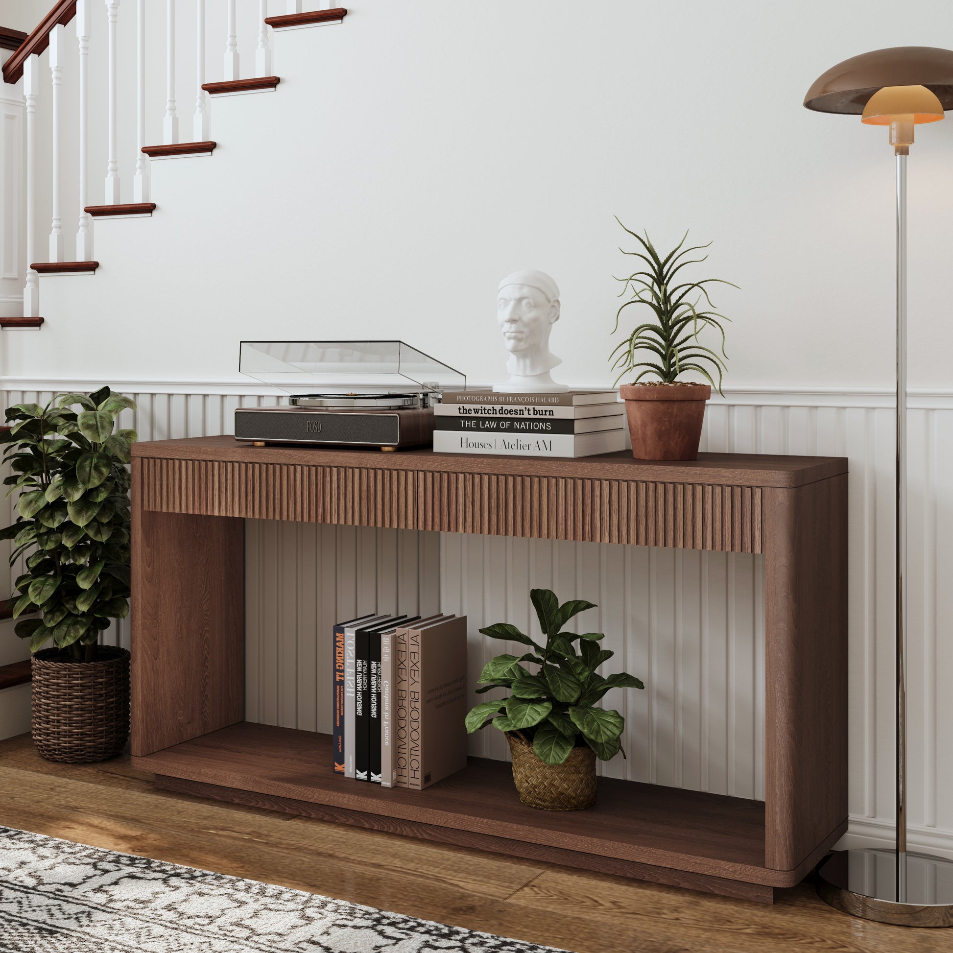 60" Walnut Rectangular Console Table - Drawers & Storage