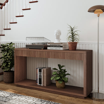 60" Walnut Rectangular Console Table - Drawers & Storage