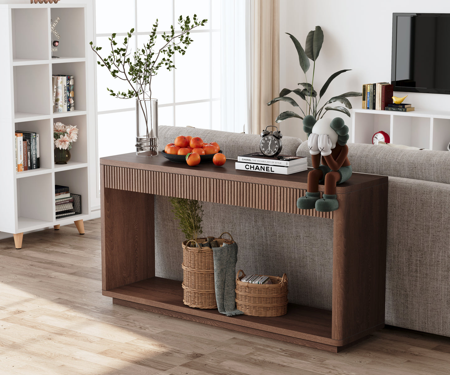 60" Walnut Rectangular Console Table - Drawers & Storage