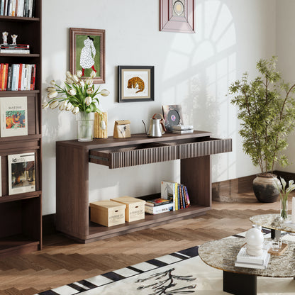 60" Walnut Rectangular Console Table - Drawers & Storage