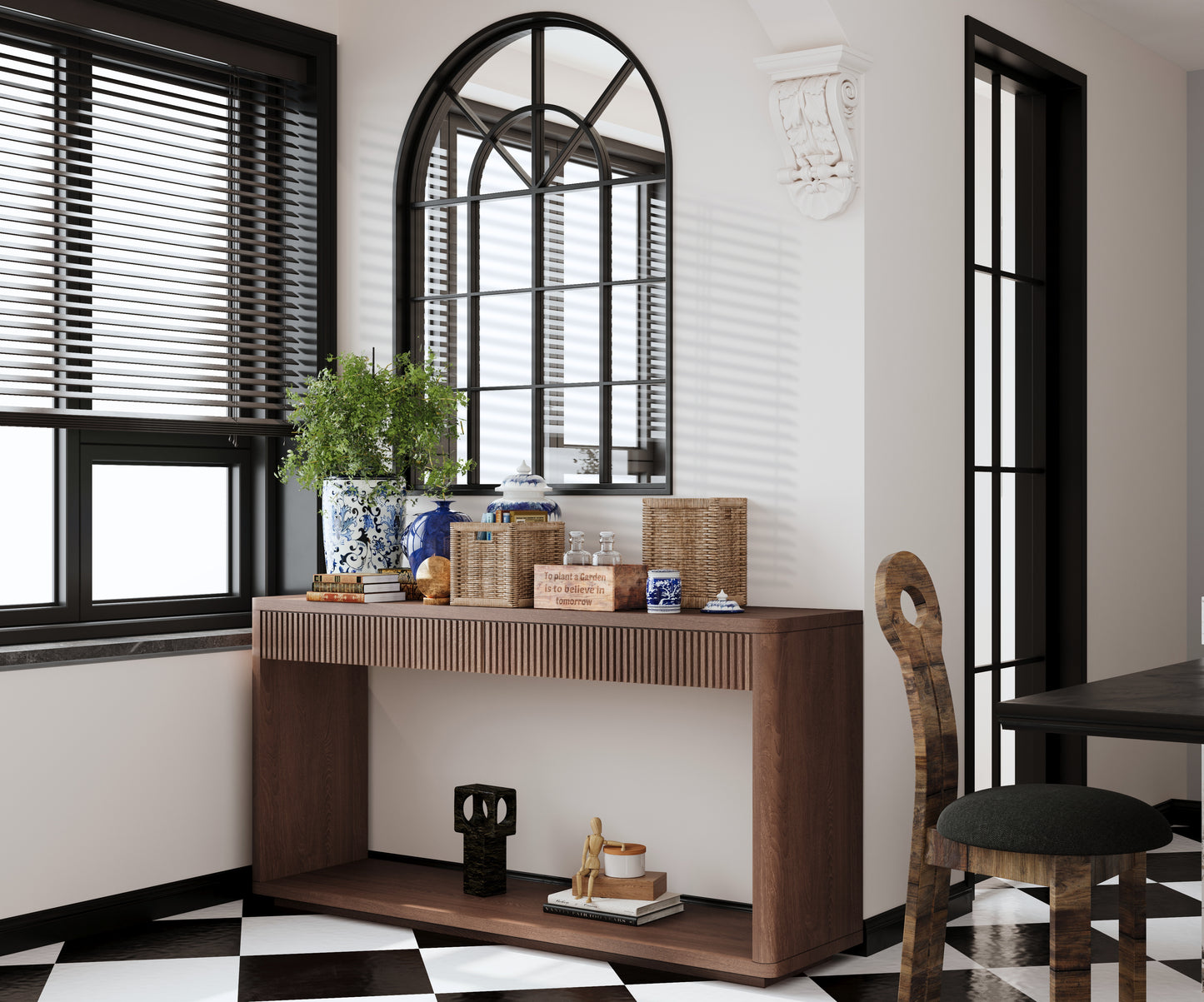 60" Walnut Rectangular Console Table - Drawers & Storage
