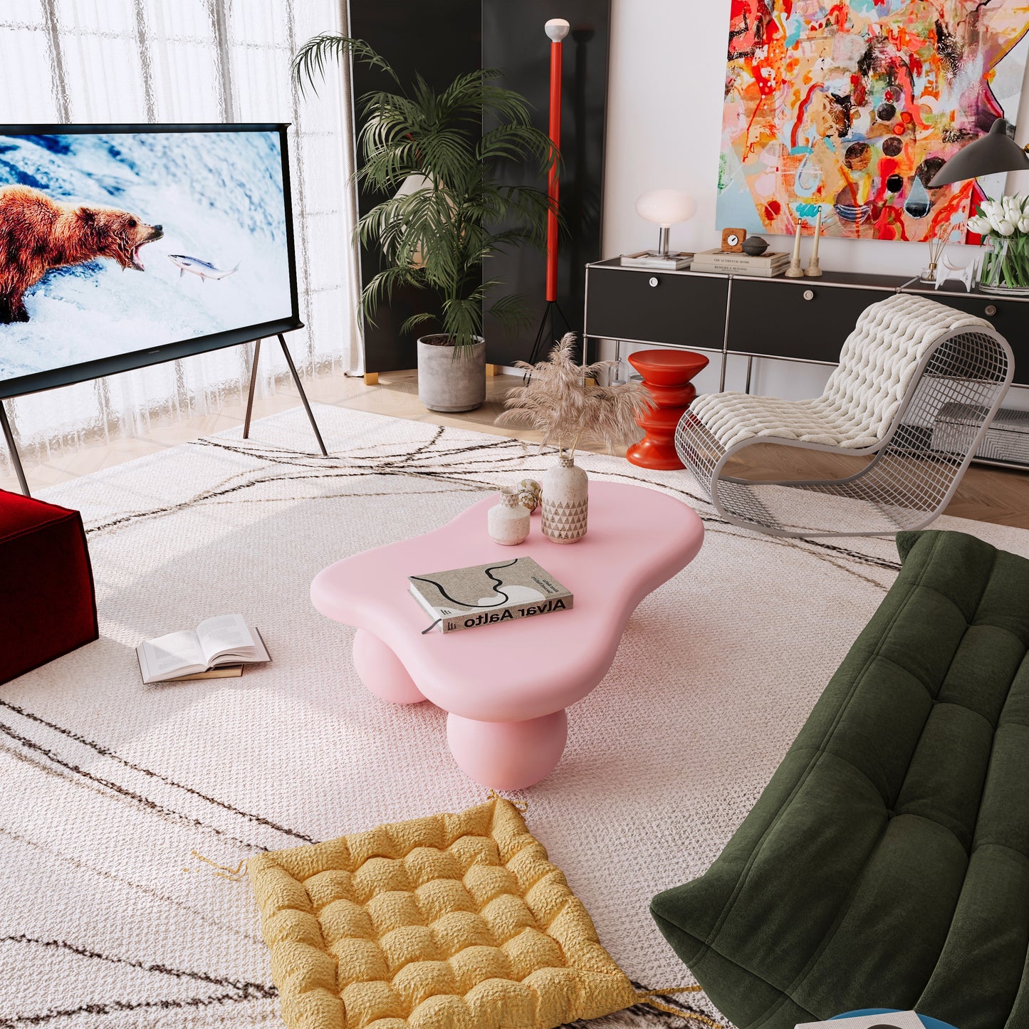 Pink Cloud Shaped Coffee Table - 47 Inch MDF Table