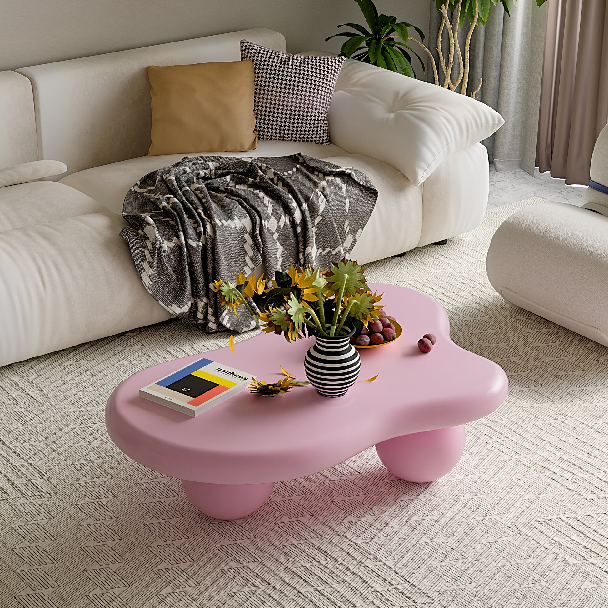 Pink Cloud Shaped Coffee Table - 47 Inch MDF Table