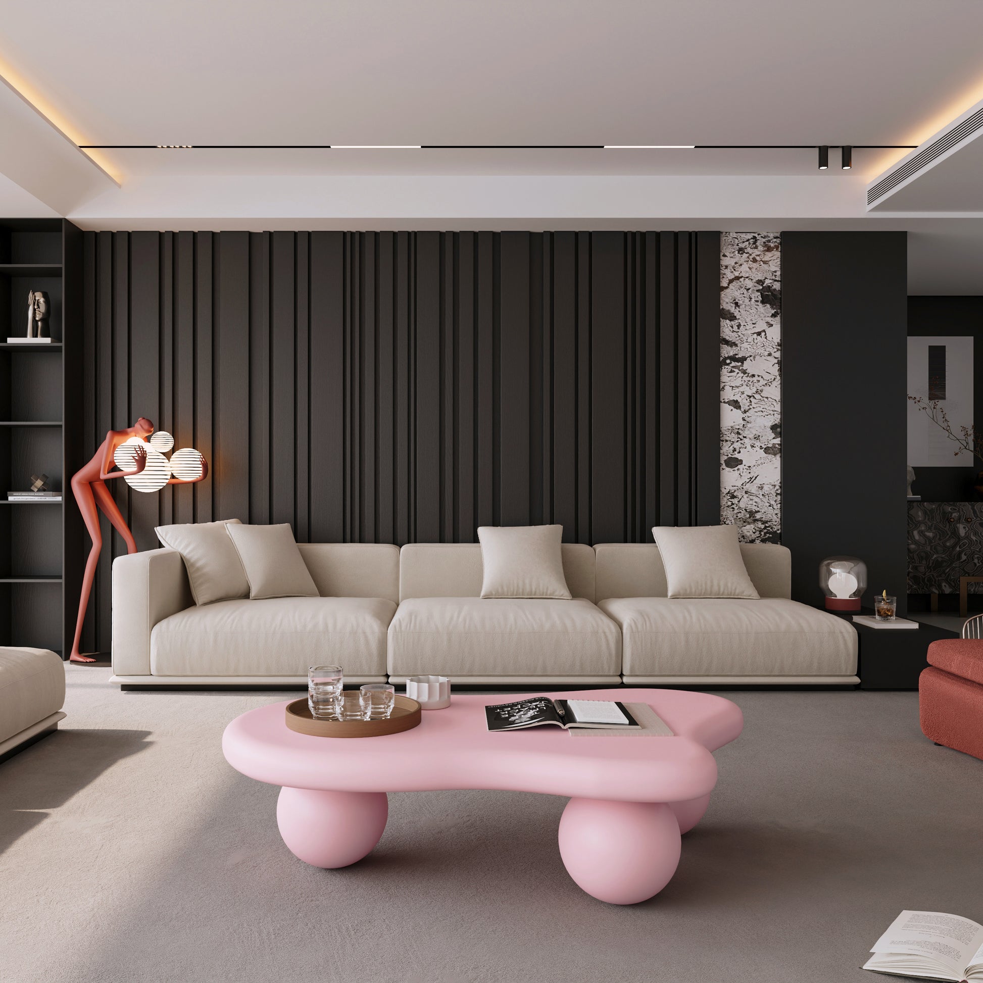 Pink Cloud Shaped Coffee Table - 47 Inch MDF Table
