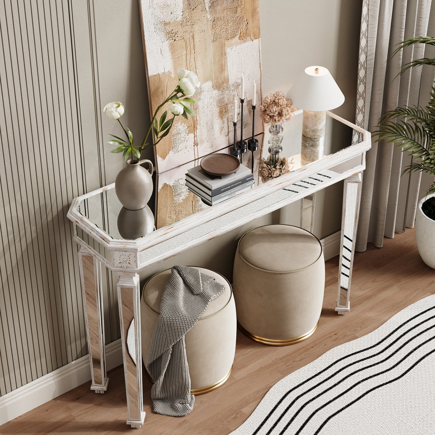 Oak Silver Triangular Desk - 48" Living Room Table