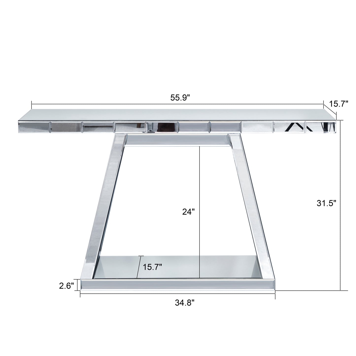 Silver Mirror Entryway Table - Rectangular Console with Storage for Living Room