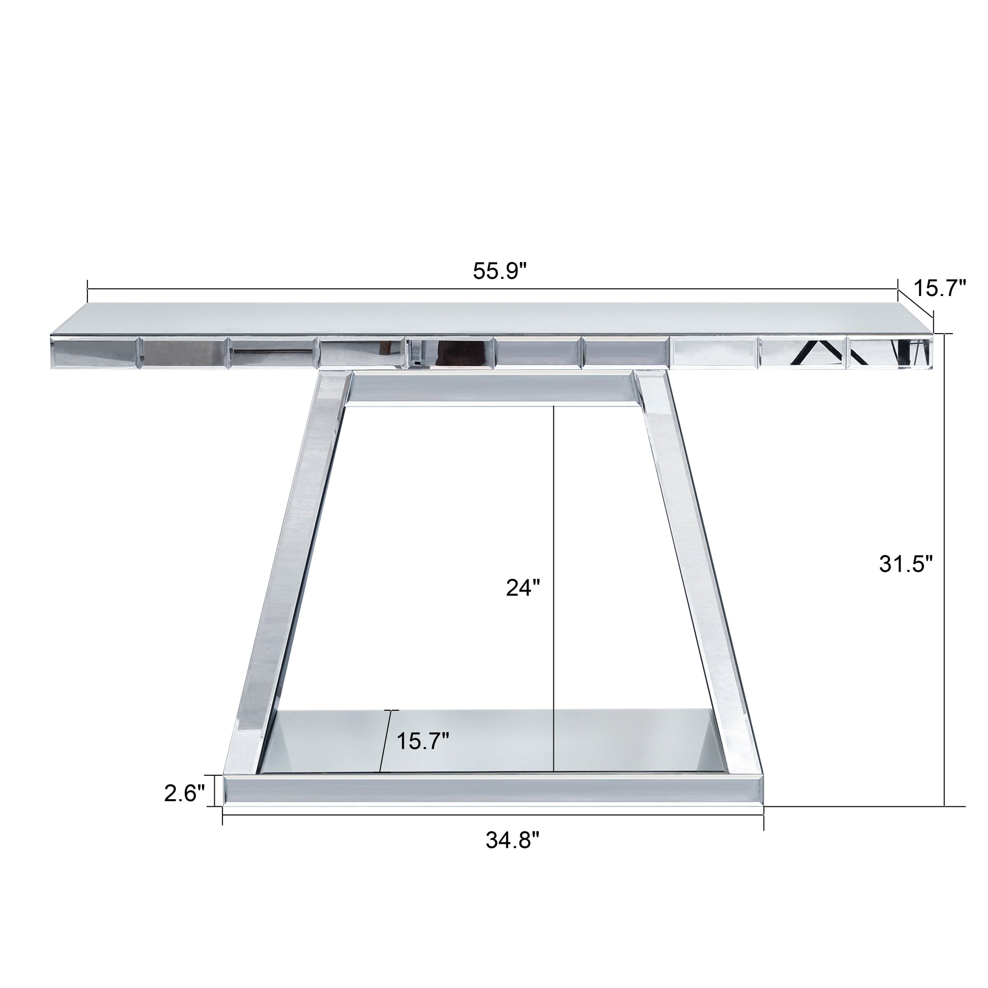 Silver Mirror Entryway Table - Rectangular Console with Storage for Living Room