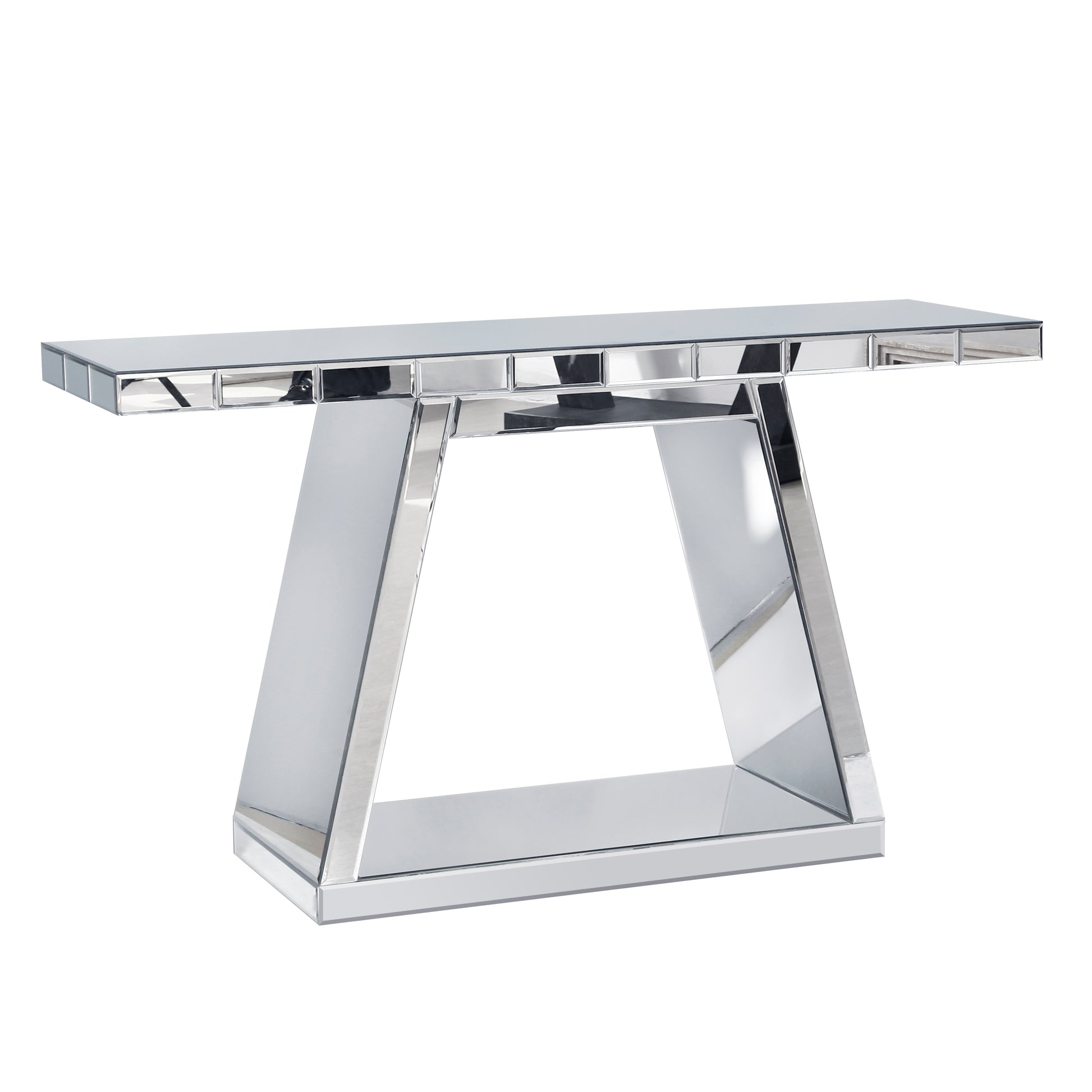 Silver Mirror Entryway Table - Rectangular Console with Storage for Living Room