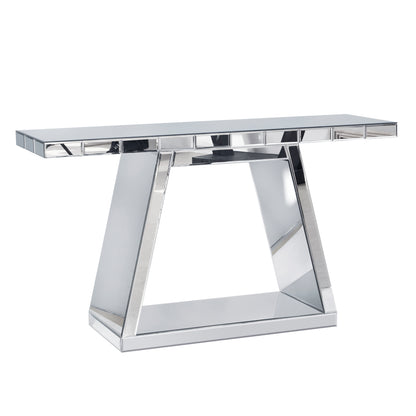 Silver Mirror Entryway Table - Rectangular Console with Storage for Living Room