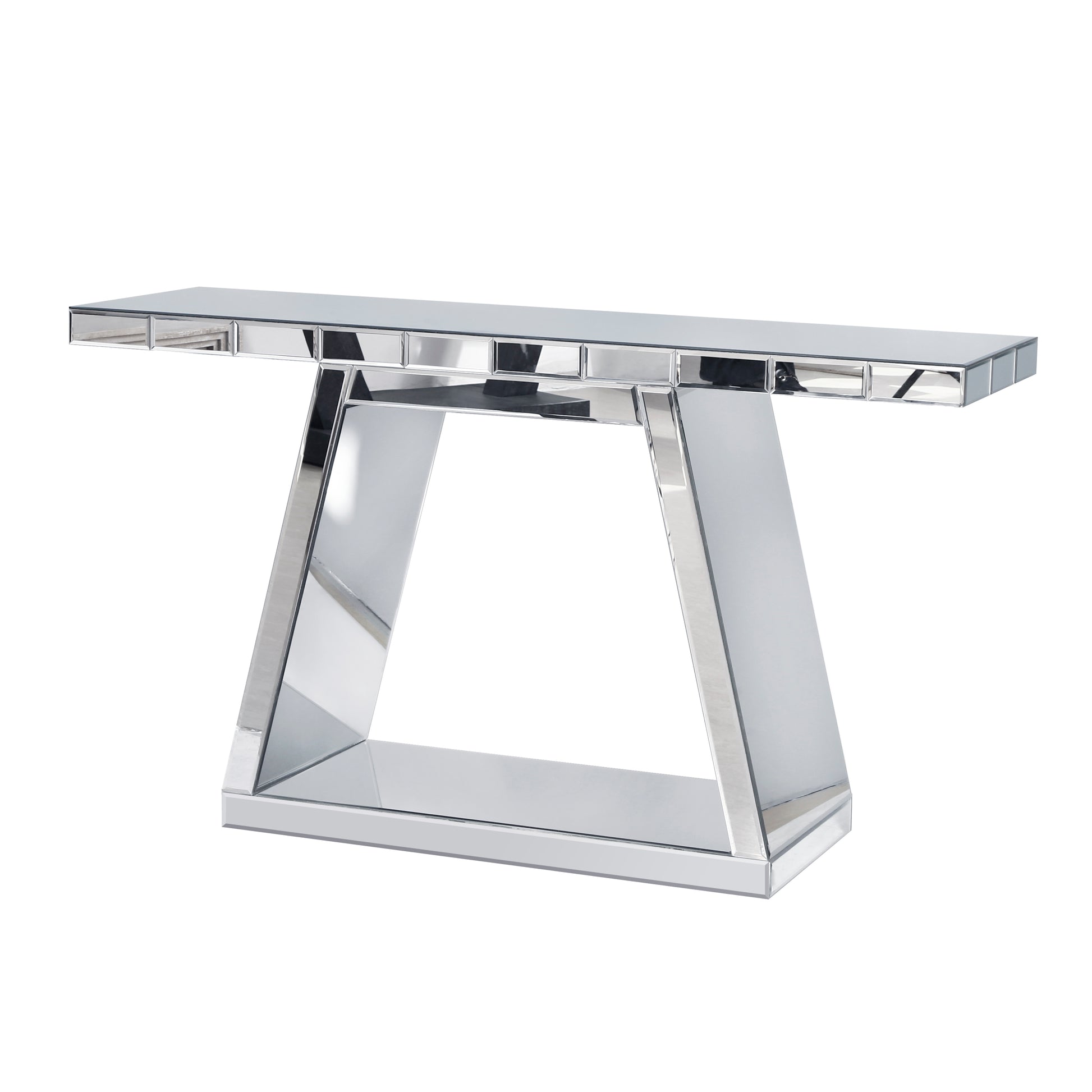Silver Mirror Entryway Table - Rectangular Console with Storage for Living Room
