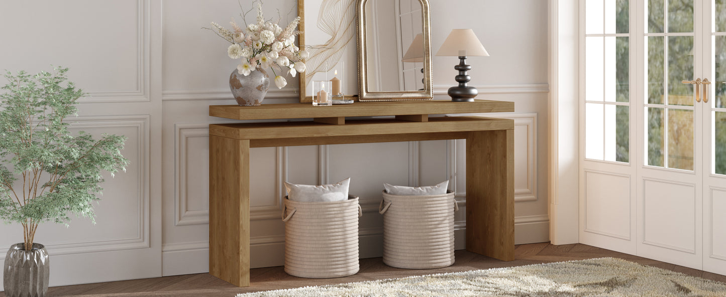 60" Antique Brown Farmhouse Console Table - Retro Wooden Entryway Table