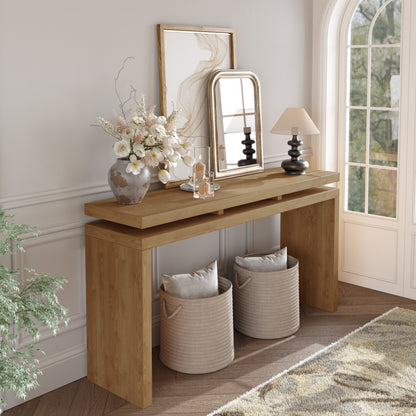 60" Antique Brown Farmhouse Console Table - Retro Wooden Entryway Table