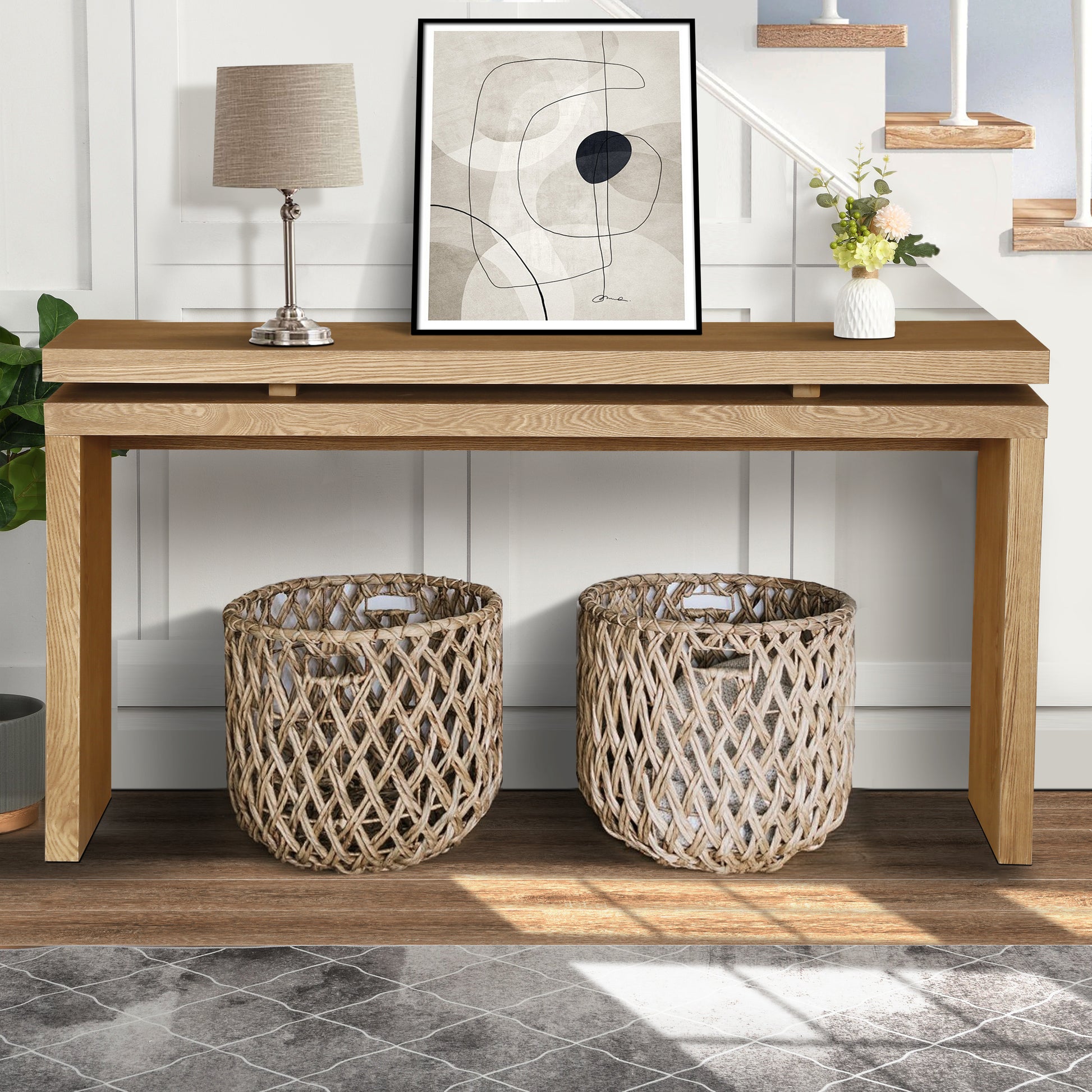 60" Antique Brown Farmhouse Console Table - Retro Wooden Entryway Table
