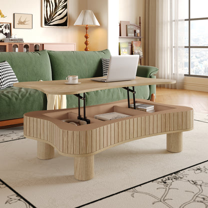 Natural Wood Floating Desk - 42" Lift Top Coffee Table for Living Room