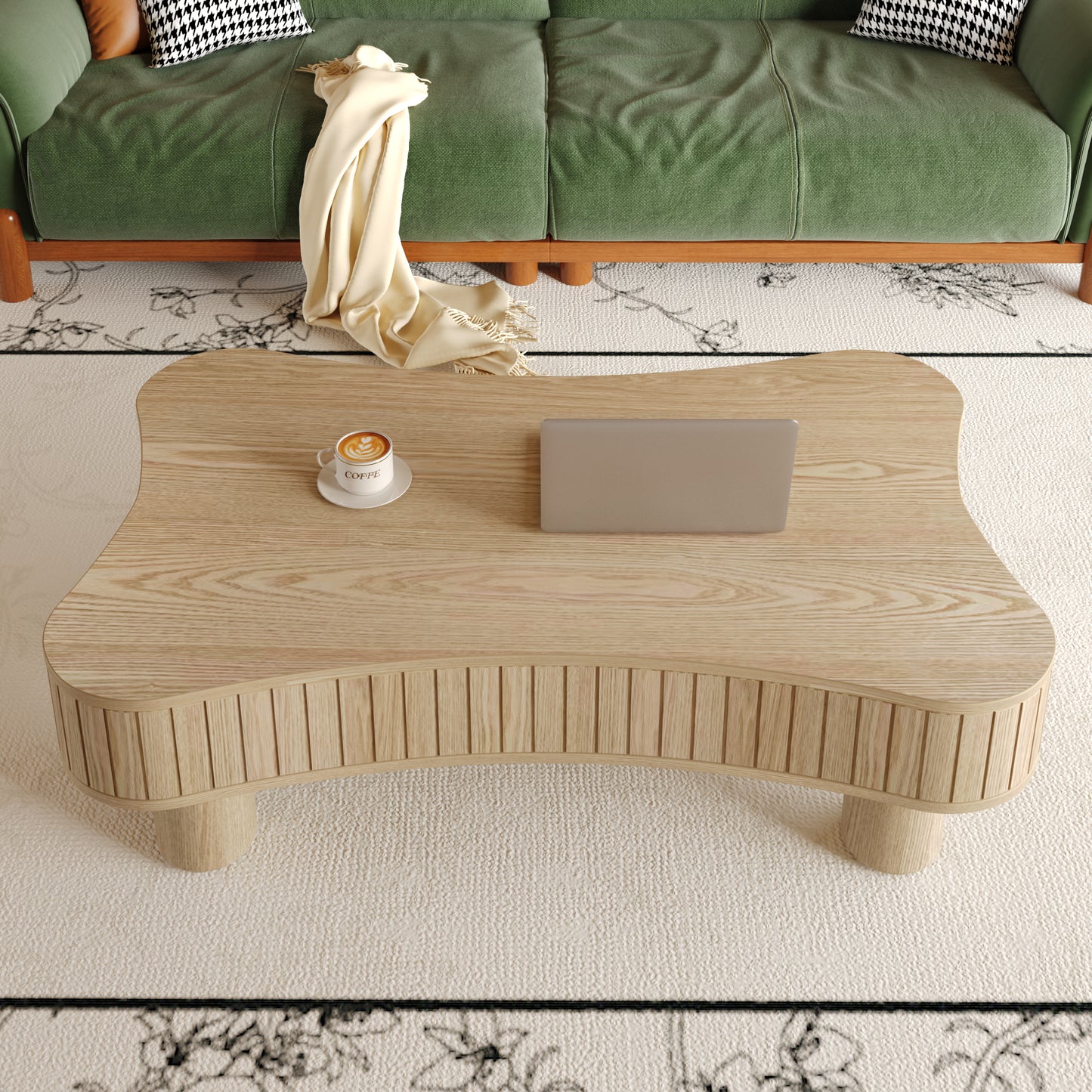 Natural Wood Floating Desk - 42" Lift Top Coffee Table for Living Room