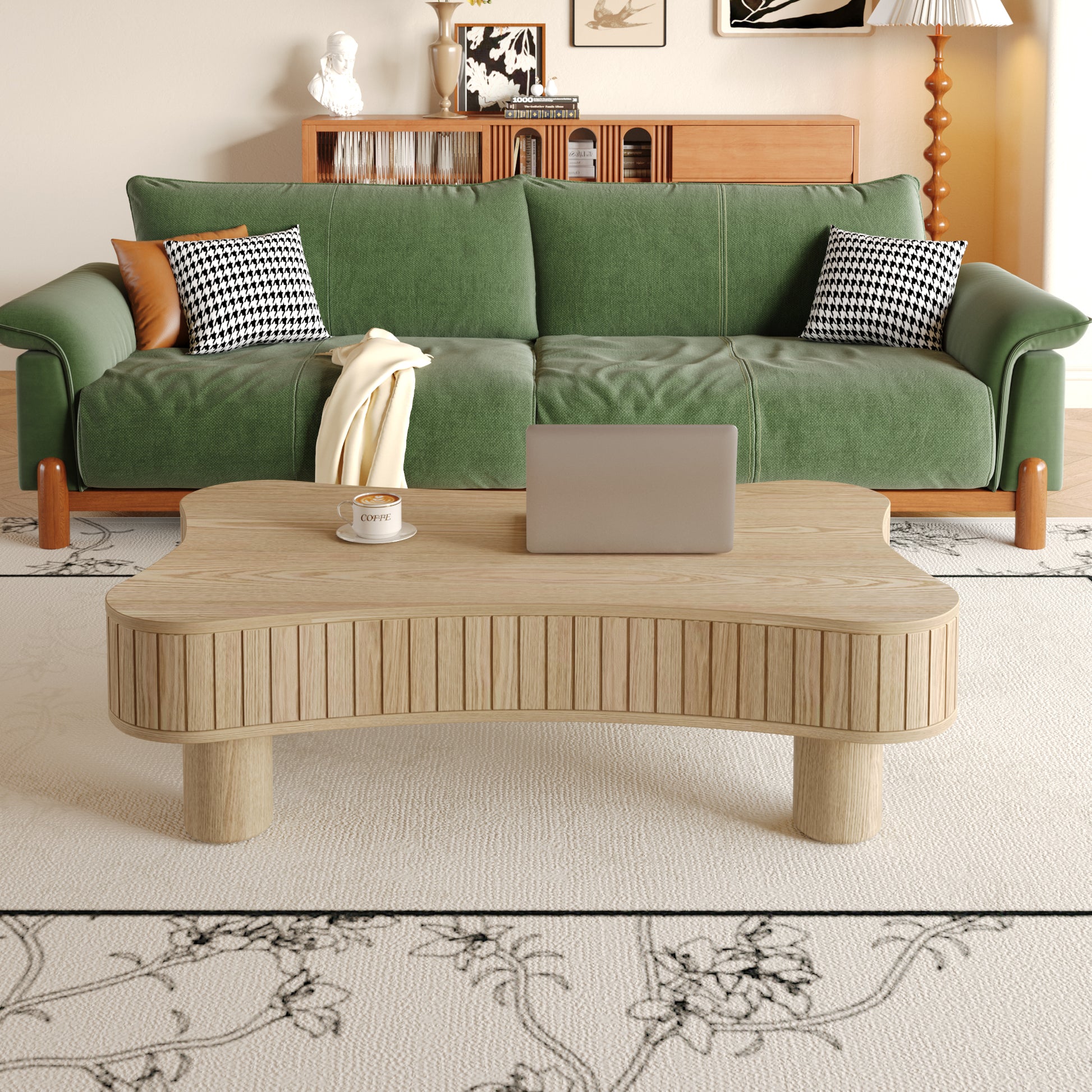 Natural Wood Floating Desk - 42" Lift Top Coffee Table for Living Room
