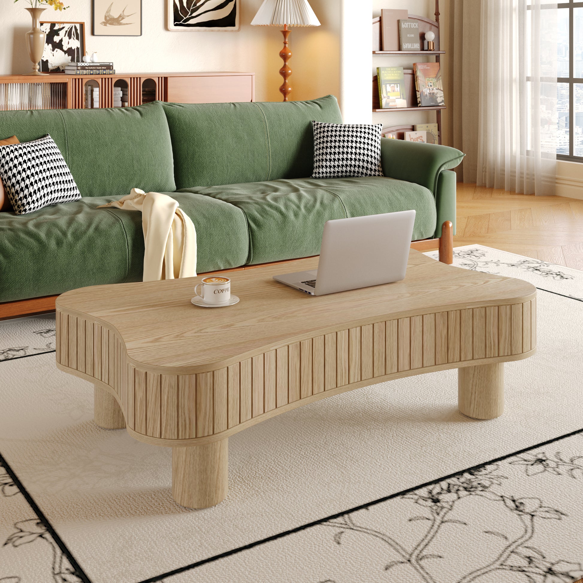 Natural Wood Floating Desk - 42" Lift Top Coffee Table for Living Room