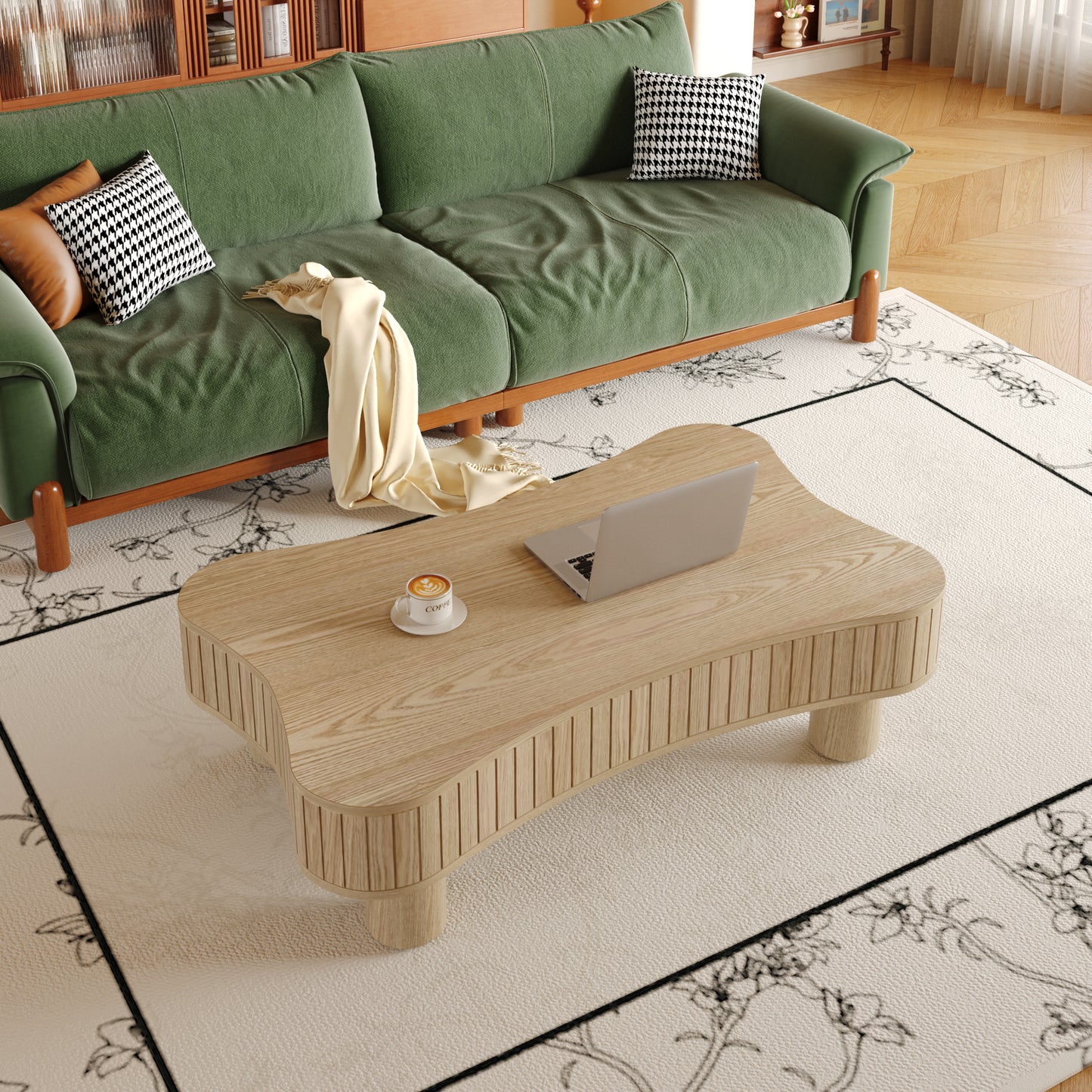 Natural Wood Floating Desk - 42" Lift Top Coffee Table for Living Room
