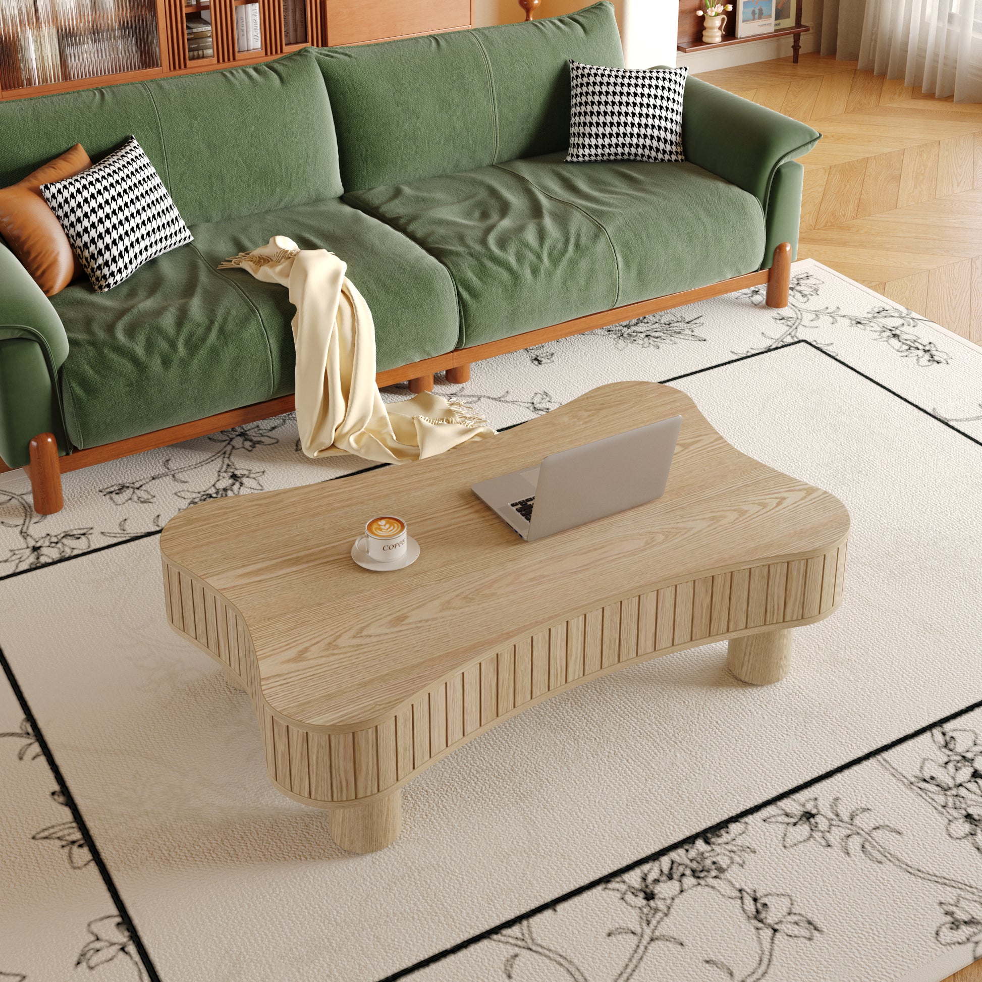Natural Wood Floating Desk - 42" Lift Top Coffee Table for Living Room