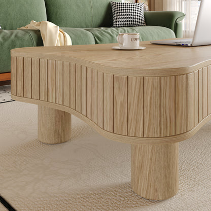 Natural Wood Floating Desk - 42" Lift Top Coffee Table for Living Room