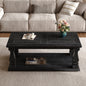 Weathered Black Farmhouse Coffee Table, Crafted with Heavy Planked Top & Square Baluster Legs,  47.24" Long Rustic Living Room 
Table with Storage Shelf