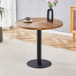 31.5 Inch Dark Wood Grain Round Dining Table - Suction Molding Annular Texture, Durable and Water-Resistant.Suction Molding Process,Dark Wood Grain Design,Black Metal Stand.