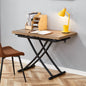 Modern minimalist multifunctional lift table with 0.8 inch thick MDF desktop and black metal legs, can be used as a dressing table, coffee table, dining table, and office table.Wood textured desktop.