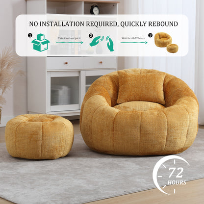 Yellow Chenille Bean Bag Chair with Ottoman - Primary Living Space for Living Room