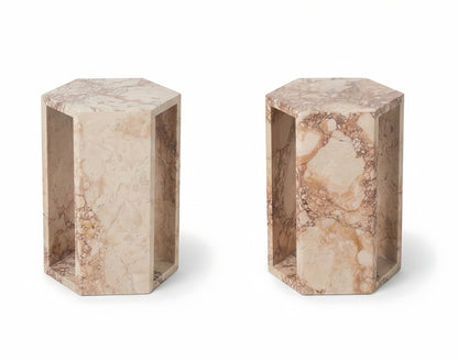 Pink Marble Hexagon Side Table – 16cm (6.3") Accent Stand for Living Room