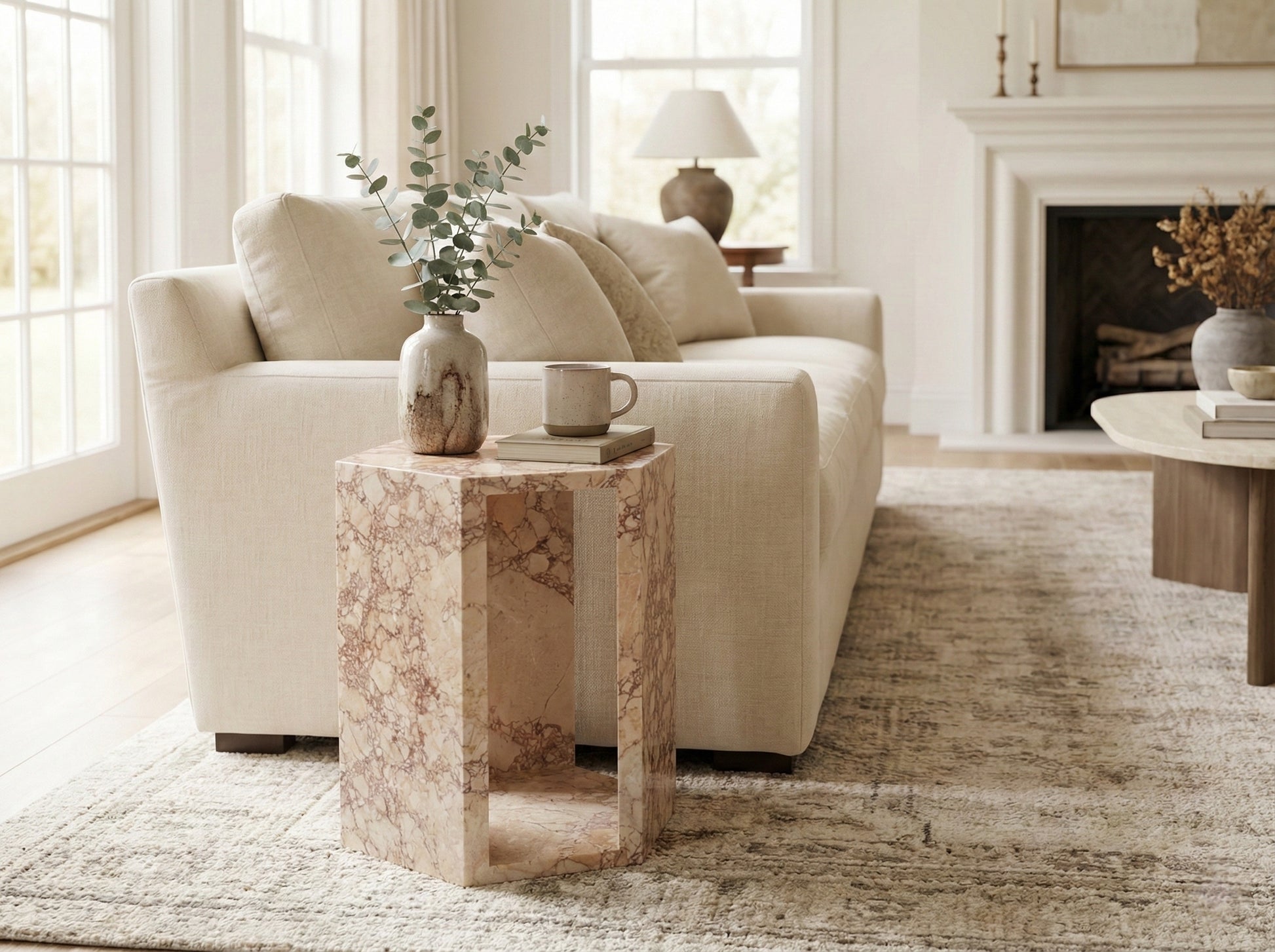 Pink Marble Hexagon Side Table – 16cm (6.3") Accent Stand for Living Room
