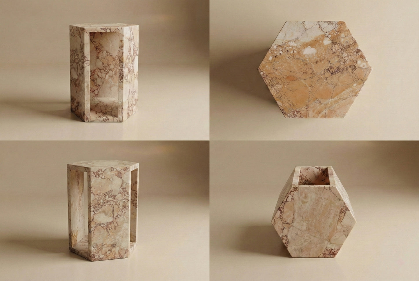 Pink Marble Hexagon Side Table – 16cm (6.3") Accent Stand for Living Room