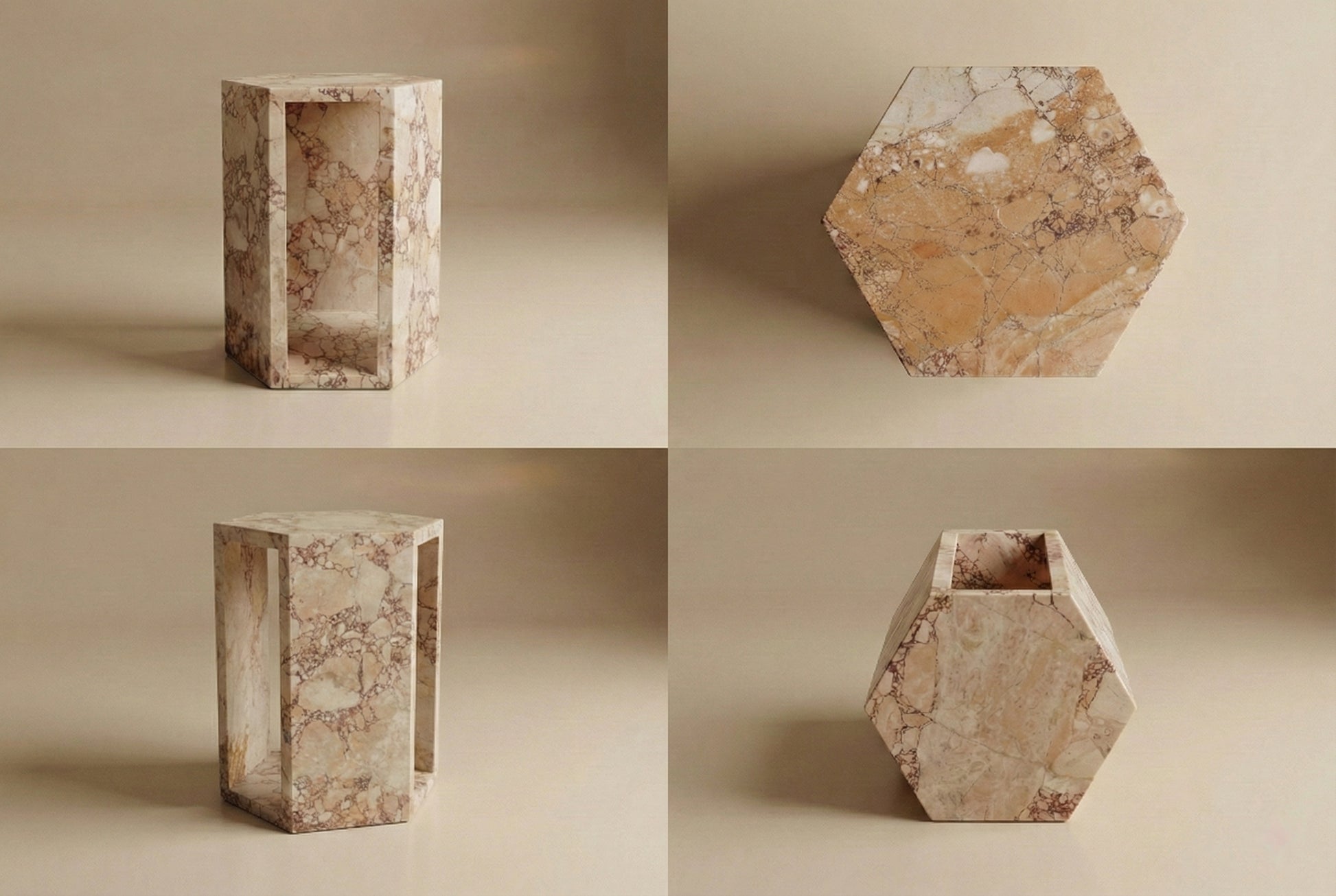 Pink Marble Hexagon Side Table – 16cm (6.3") Accent Stand for Living Room