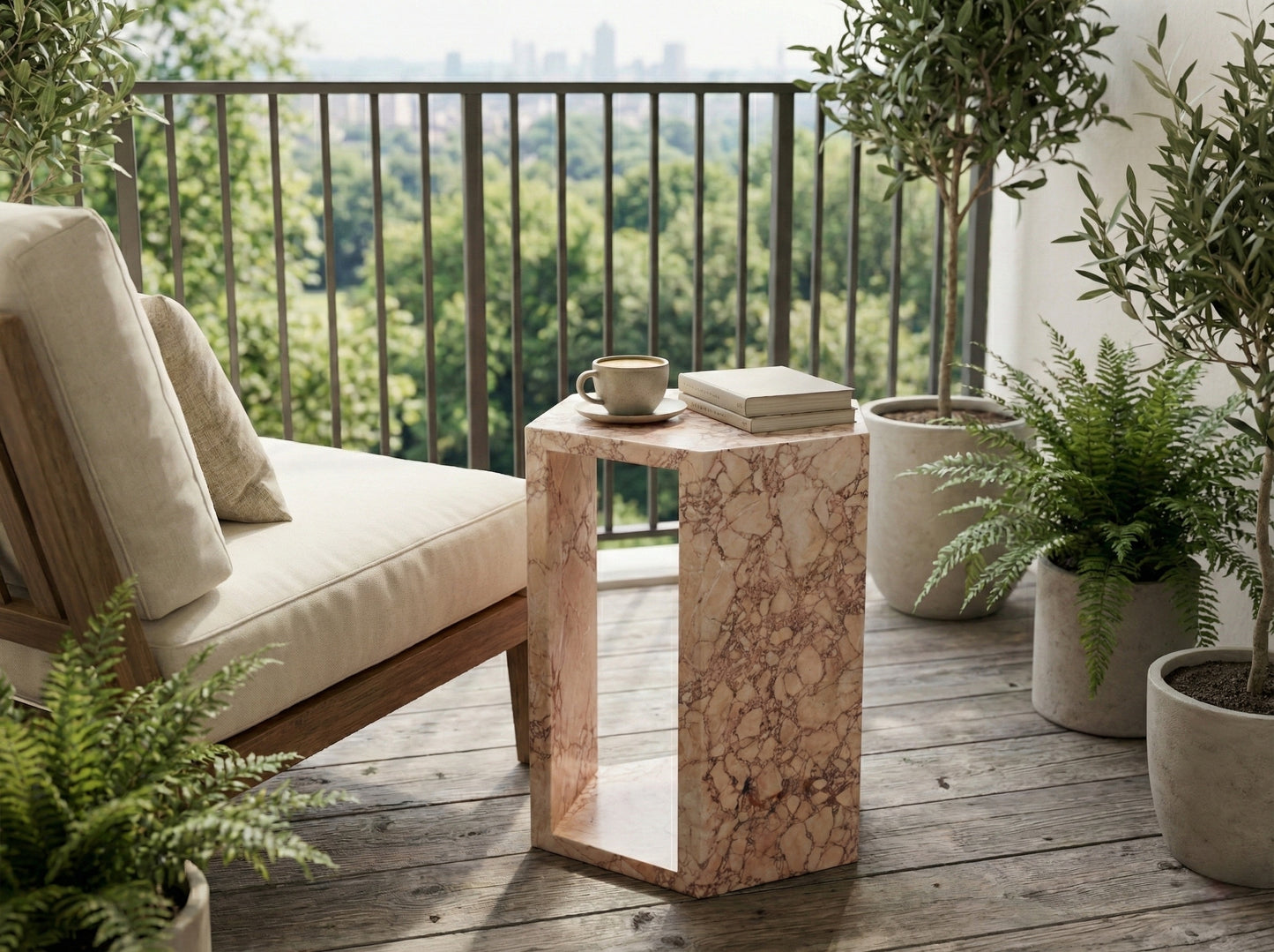 Luxury Natural Pink Marble Side Table – Hexagon Geometric Stone Pedestal & Drink Table – Polished Modern Accent Stand for Living Room, Bedroom, & Small Spaces (16cm x 40cm / 6.3" x 15.7")