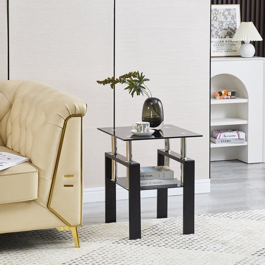 Black Glass Corner Table - Modern Sofa Table
