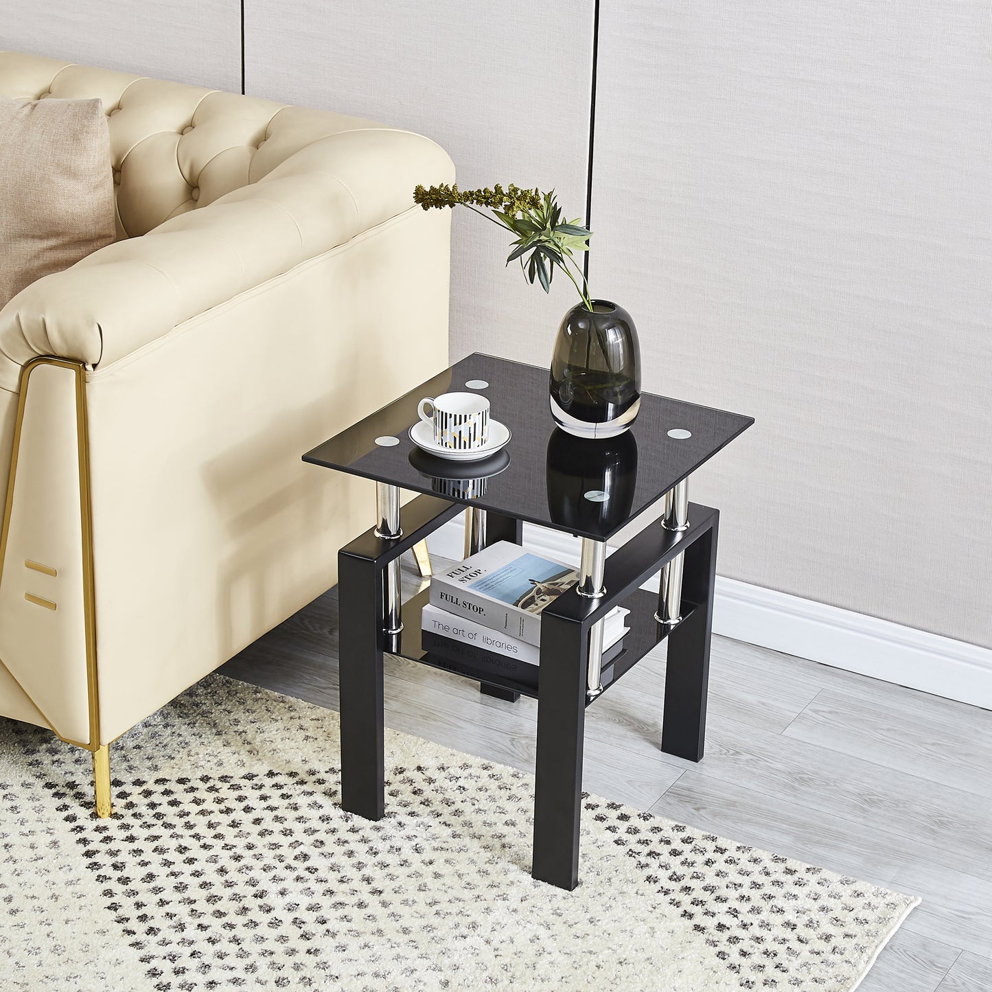 Black Glass Corner Table - Modern Sofa Table