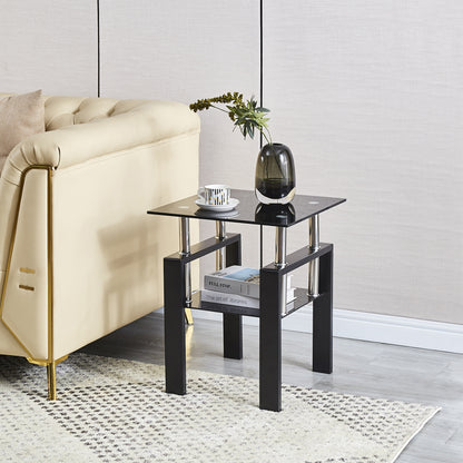 Black Glass Corner Table - Modern Sofa Table