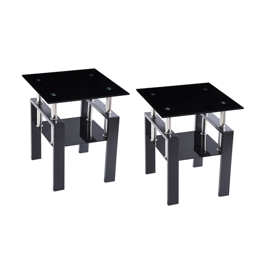 Black Glass Side Table - 17.71" Modern Coffee Table